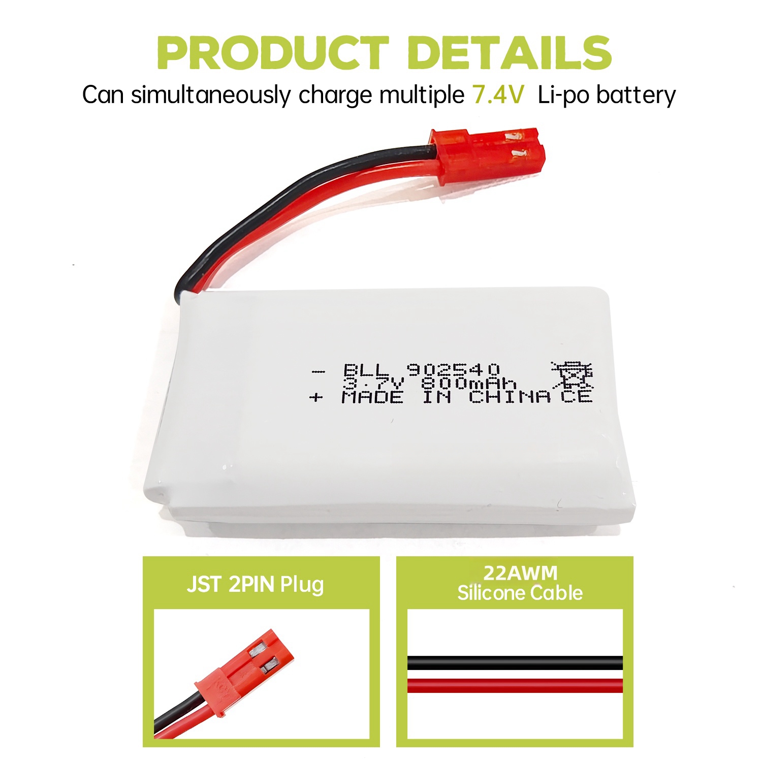 2PCS 3.7V 800mAh Lipo Battery  - Drone Mjx Rc review and price
